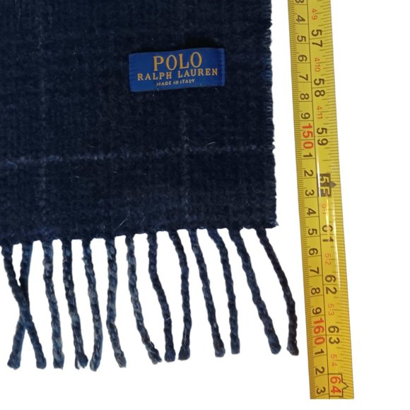 Polo Ralph Lauren Blue Plaid Wool Fringe Scarf Two Sided Reversible - Picture 9 of 9